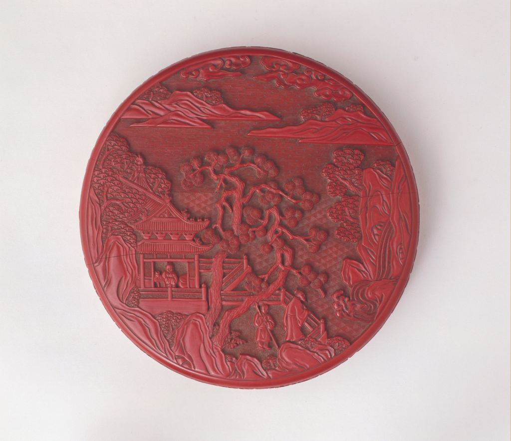 图片[2]-Carved red round box with waterfall view-China Archive